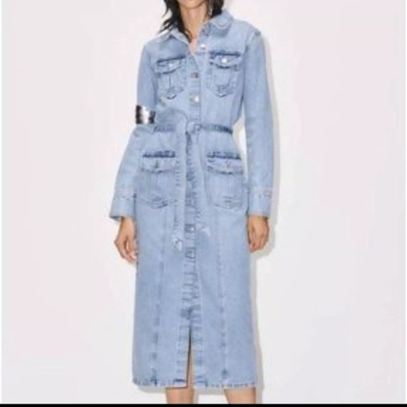 ZARA ZW DENIM jean DRESS WITH POCKETS size small S - Picture 1 of 12